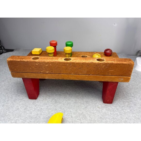 Vintage Playskool Wooden Workbench with Hammer & Pegs Set 1960s - Picture 6 of 9